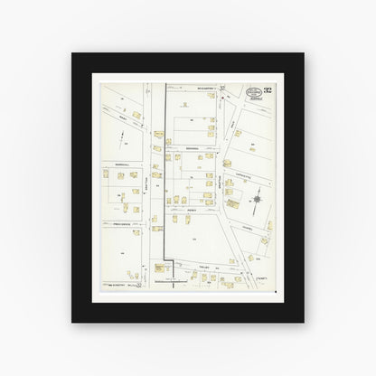 Old map wall art mockup — black gallery frame with white mat — Sanborn Fire Insurance Map from Chicopee, Hampden County, Massachusetts (1910), Sheet #0032