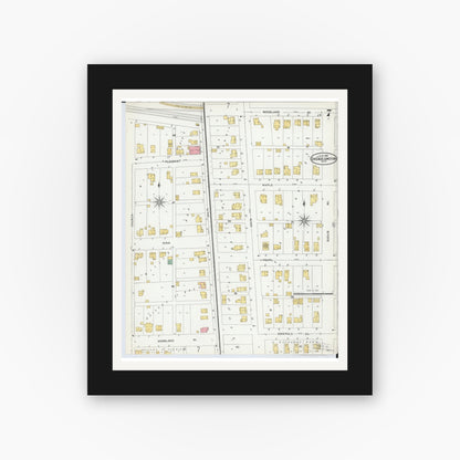 Old map wall art mockup — black gallery frame with white mat — Sanborn Fire Insurance Map from Chicago Junction, Huron County, Ohio (1904), Sheet #0007
