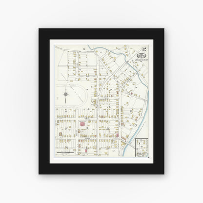 Old map wall art mockup — black gallery frame with white mat — Sanborn Fire Insurance Map from Clearfield, Clearfield County, Pennsylvania (1917), Sheet #0012