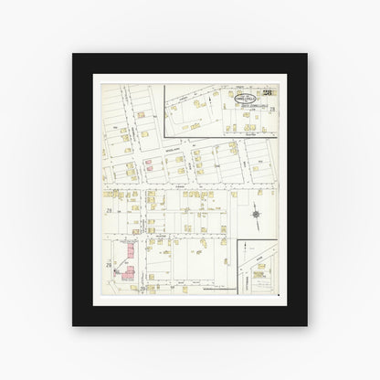 Old map wall art mockup — black gallery frame with white mat — Sanborn Fire Insurance Map from Connellsville, Fayette County, Pennsylvania (1914), Sheet #0028