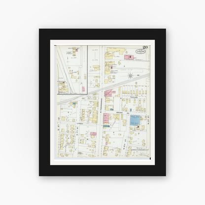 Old map wall art mockup — black gallery frame with white mat — Sanborn Fire Insurance Map from Canton, Stark County, Ohio (1891), Sheet #0020
