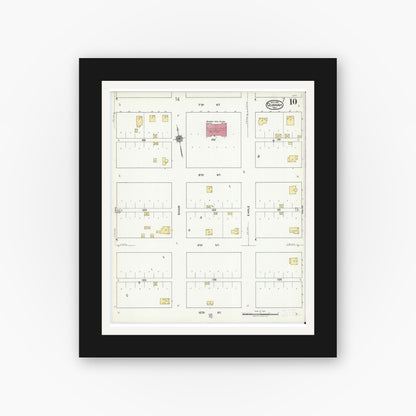 Old map wall art mockup — black gallery frame with white mat — Sanborn Fire Insurance Map from Quanah, Hardeman County, Texas (1921), Sheet #0010