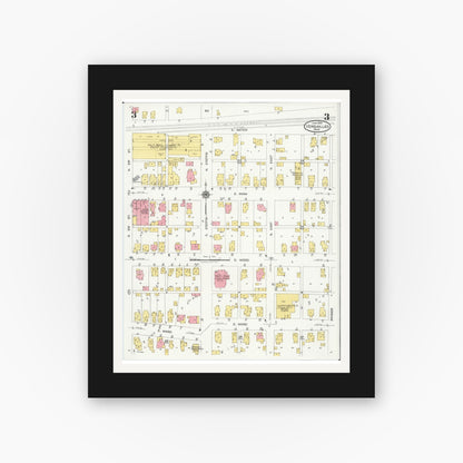Old map wall art mockup — black gallery frame with white mat — Sanborn Fire Insurance Map from Versailles, Darke County, Ohio (1925), Sheet #0003