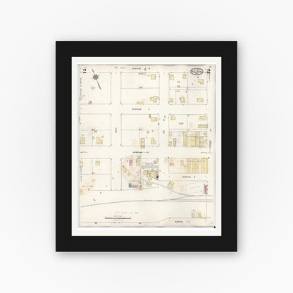 Old map wall art mockup — black gallery frame with white mat — Sanborn Fire Insurance Map from Killeen, Bell County, Texas (1937), Sheet #0002