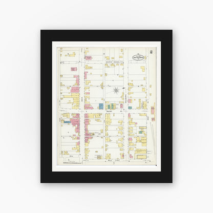Old map wall art mockup — black gallery frame with white mat — Sanborn Fire Insurance Map from Waynesboro, Independent Cities, Virginia (1907), Sheet #0002