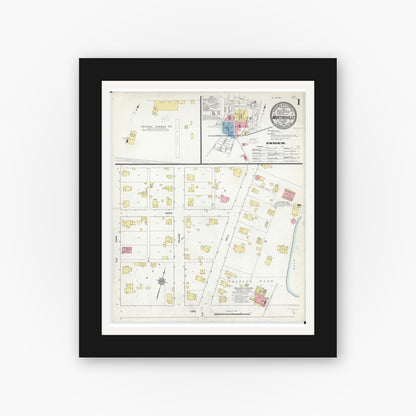 Old map wall art mockup — black gallery frame with white mat — Sanborn Fire Insurance Map from Martinsville, Clark County, Illinois (1912) - Complete Map Set