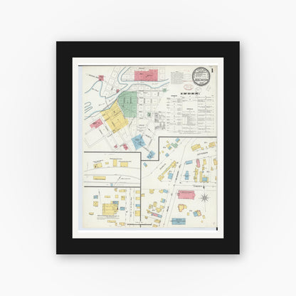 Old map wall art mockup — black gallery frame with white mat — Sanborn Fire Insurance Map from Burlington, Racine County, Wisconsin (1898) - Complete Map Set