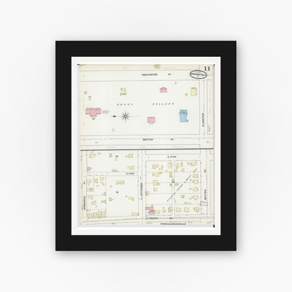 Old map wall art mockup — black gallery frame with white mat — Sanborn Fire Insurance Map from Springfield, Greene County, Missouri (1891), Sheet #0011