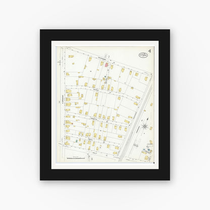 Old map wall art mockup — black gallery frame with white mat — Sanborn Fire Insurance Map from Pitman, Gloucester County, New Jersey (1908), Sheet #0004