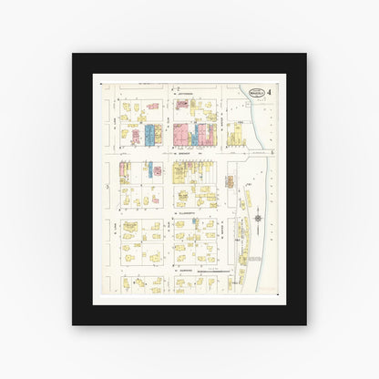 Old map wall art mockup — black gallery frame with white mat — Sanborn Fire Insurance Map from Waverly, Bremer County, Iowa (1915), Sheet #0004