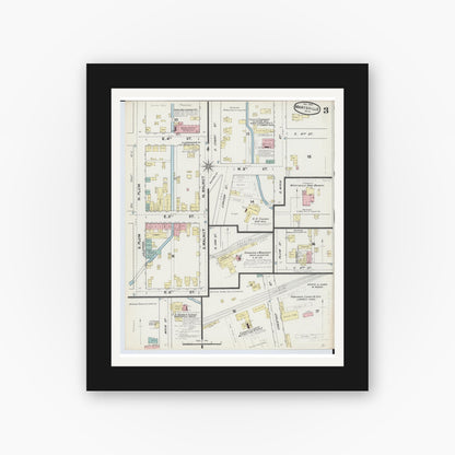 Old map wall art mockup — black gallery frame with white mat — Sanborn Fire Insurance Map from Marysville, Union County, Ohio (1890), Sheet #0003