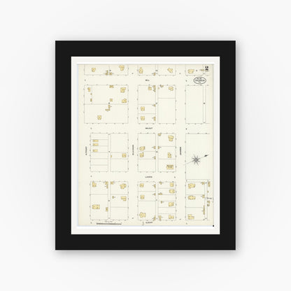 Old map wall art mockup — black gallery frame with white mat — Sanborn Fire Insurance Map from Childress, Childress County, Texas (1907), Sheet #0002