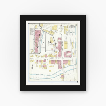 Old map wall art mockup — black gallery frame with white mat — Sanborn Fire Insurance Map from Bridgeport, Belmont County, Ohio (1910), Sheet #0002