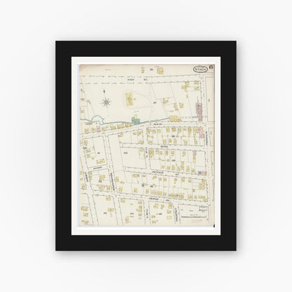 Old map wall art mockup — black gallery frame with white mat — Sanborn Fire Insurance Map from Nyack, Rockland County, New York. (1887), Sheet #0006