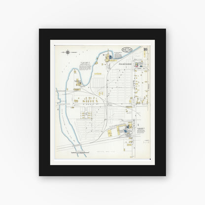 Old map wall art mockup — black gallery frame with white mat — Sanborn Fire Insurance Map from Rice Lake, Barron County, Wisconsin (1917), Sheet #0010