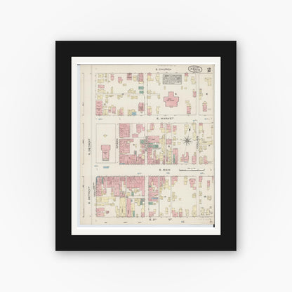 Old map wall art mockup — black gallery frame with white mat — Sanborn Fire Insurance Map from Xenia, Greene County, Ohio (1885), Sheet #0002