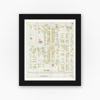 Old map wall art mockup — black gallery frame with white mat — Sanborn Fire Insurance Map from Freeland, Luzerne County, Pennsylvania (1895), Sheet #0003