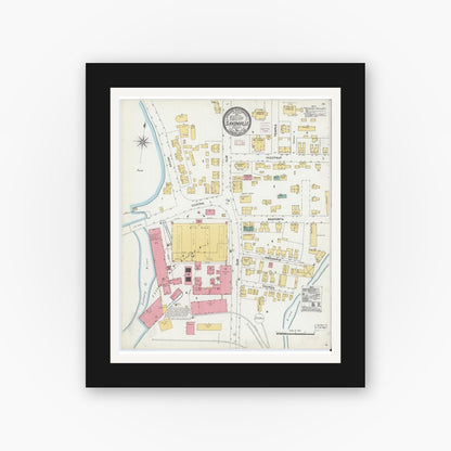 Old map wall art mockup — black gallery frame with white mat — Sanborn Fire Insurance Map from Saxonville, Middlesex County, Massachusetts (1906), Sheet #0001