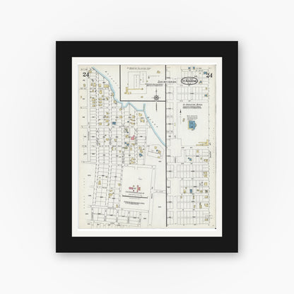 Old map wall art mockup — black gallery frame with white mat — Sanborn Fire Insurance Map from Saint Augustine, Saint John's County, Florida (1924), Sheet #0024
