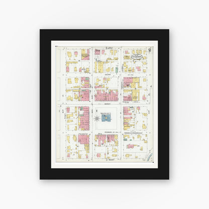 Old map wall art mockup — black gallery frame with white mat — Sanborn Fire Insurance Map from Petersburg, Menard County, Illinois (1901), Sheet #0002