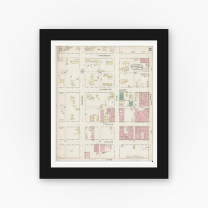 Old map wall art mockup — black gallery frame with white mat — Sanborn Fire Insurance Map from Jefferson, Marion County, Texas (1885), Sheet #0002