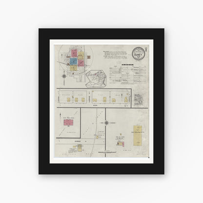 Old map wall art mockup — black gallery frame with white mat — Sanborn Fire Insurance Map from Olney, Young County, Texas (1921), Sheet #0001