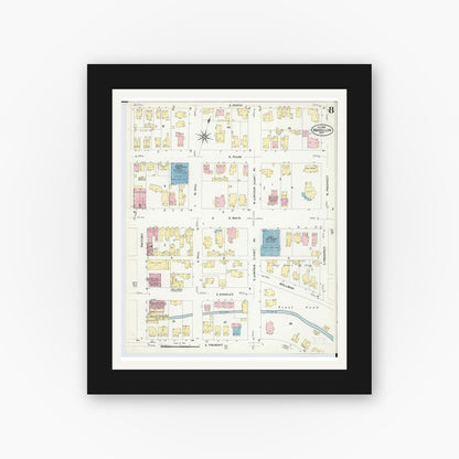 Old map wall art mockup — black gallery frame with white mat — Sanborn Fire Insurance Map from Massillon, Stark County, Ohio (1908), Sheet #0008