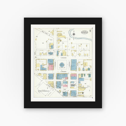 Old map wall art mockup — black gallery frame with white mat — Sanborn Fire Insurance Map from Brownwood, Brown County, Texas (1909), Sheet #0002
