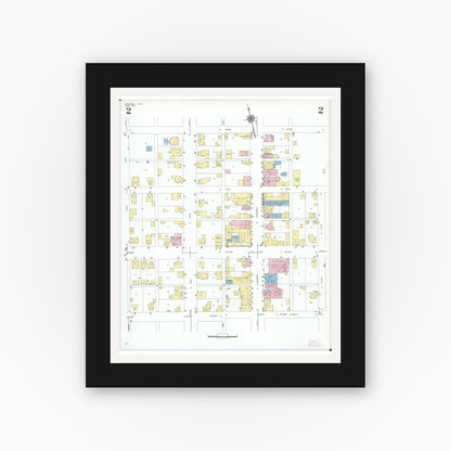 Old map wall art mockup — black gallery frame with white mat — Sanborn Fire Insurance Map from Lewisburg, Preble County, Ohio (1951), Sheet #0002