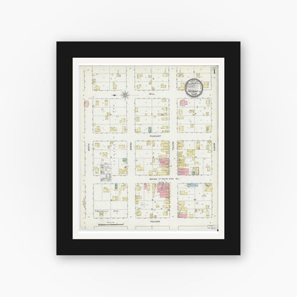 Old map wall art mockup — black gallery frame with white mat — Sanborn Fire Insurance Map from Fremont, Steuben County, Indiana (1895) - Complete Map Set
