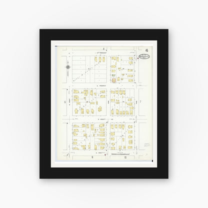 Old map wall art mockup — black gallery frame with white mat — Sanborn Fire Insurance Map from Marquette, Marquette County, Michigan (1911), Sheet #0006