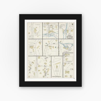 Old map wall art mockup — black gallery frame with white mat — Sanborn Fire Insurance Map from Katonah, Westchester County, New York (1890), Sheet #0002