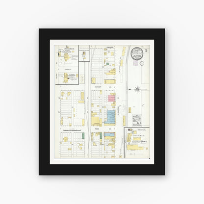 Old map wall art mockup — black gallery frame with white mat — Sanborn Fire Insurance Map from Flatonia, Fayette County, Texas (1901) - Complete Map Set
