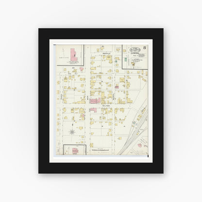 Old map wall art mockup — black gallery frame with white mat — Sanborn Fire Insurance Map from Wellston, Jackson County, Ohio (1897), Sheet #0008