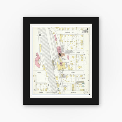 Old map wall art mockup — black gallery frame with white mat — Sanborn Fire Insurance Map from Sleepy Eye, Brown County, Minnesota (1909), Sheet #0004
