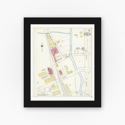 Old map wall art mockup — black gallery frame with white mat — Sanborn Fire Insurance Map from Nacogdoches, Nacogdoches County, Texas (1921), Sheet #0004