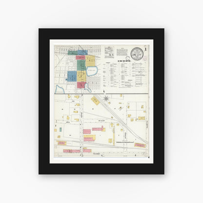 Old map wall art mockup — black gallery frame with white mat — Sanborn Fire Insurance Map from Lake City, Columbia County, Florida (1902) - Complete Map Set