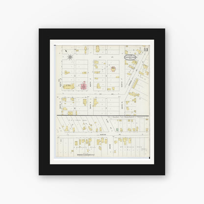Old map wall art mockup — black gallery frame with white mat — Sanborn Fire Insurance Map from Cheboygan, Cheboygan County, Michigan (1895), Sheet #0011