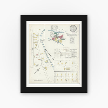 Old map wall art mockup — black gallery frame with white mat — Sanborn Fire Insurance Map from Bridgeville, Allegheny County, Pennsylvania (1913), Sheet #0001