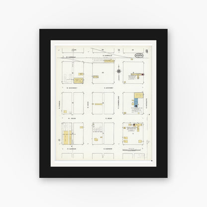 Old map wall art mockup — black gallery frame with white mat — Sanborn Fire Insurance Map from Vernon, Wilbarger County, Texas (1920), Sheet #0008
