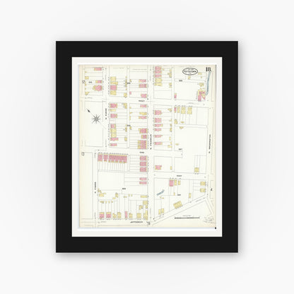 Old map wall art mockup — black gallery frame with white mat — Sanborn Fire Insurance Map from Pottstown, Montgomery County, Pennsylvania (1909), Sheet #0018