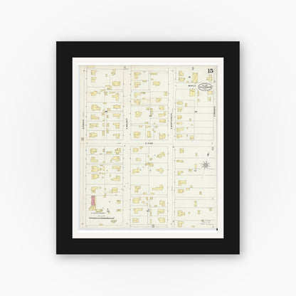 Old map wall art mockup — black gallery frame with white mat — Sanborn Fire Insurance Map from Sherman, Grayson County, Texas (1897), Sheet #0015