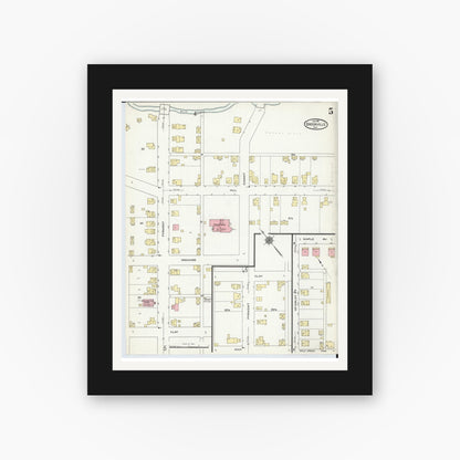 Old map wall art mockup — black gallery frame with white mat — Sanborn Fire Insurance Map from Brookville, Montgomery County, Ohio (1911), Sheet #0005