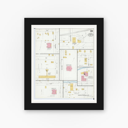 Old map wall art mockup — black gallery frame with white mat — Sanborn Fire Insurance Map from Lorain, Lorain County, Ohio (1905), Sheet #0019