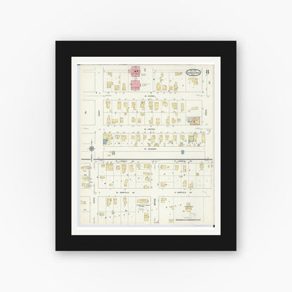 Old map wall art mockup — black gallery frame with white mat — Sanborn Fire Insurance Map from Charlevoix, Charlevoix County, Michigan (1912), Sheet #0008