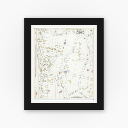 Old map wall art mockup — black gallery frame with white mat — Sanborn Fire Insurance Map from Lake Forest, Lake County, Illinois (1917), Sheet #0007