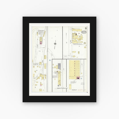 Old map wall art mockup — black gallery frame with white mat — Sanborn Fire Insurance Map from Warsaw, Wyoming County, New York (1909), Sheet #0003