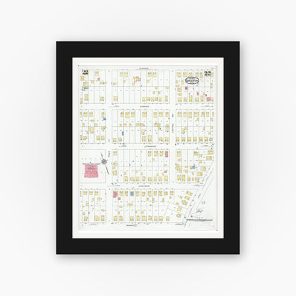 Old map wall art mockup — black gallery frame with white mat — Sanborn Fire Insurance Map from Barberton, Summit County, Ohio (1927), Sheet #0022