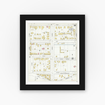 Old map wall art mockup — black gallery frame with white mat — Sanborn Fire Insurance Map from Peekskill, Westchester County, New York (1900), Sheet #0013