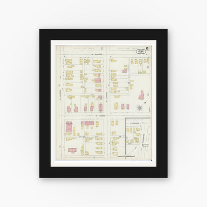 Old map wall art mockup — black gallery frame with white mat — Sanborn Fire Insurance Map from Rome, Oneida County, New York (1894), Sheet #0006